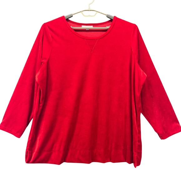 Velour Tunic Top Size 2X Red Soft Comfy Easy Wear And Maintainance Red Fall - Picture 1 of 13